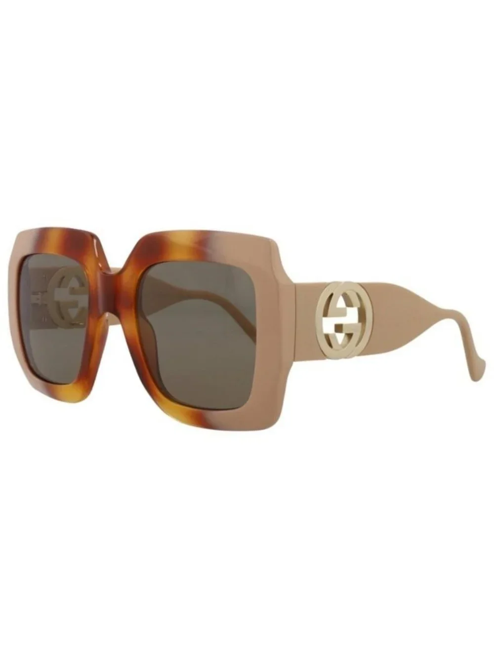New Gucci Womens Square/Rectangle Havana Ivory Brown Fashion Designer Sunglasses